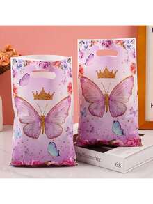 10pcs/20pcs/30pcs Pink Flower & Butterfly Transparent Gift Bags, Suitable For Birthday, Wedding, Valentine's Day, Baby Shower Party, Christmas Gifts Decoration And Favors - Multicolor - View 7