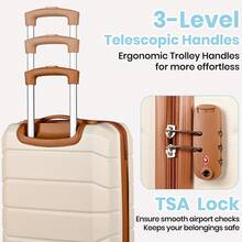 Carry-On Hand Suitcase Hard Shell Trolley, Lightweight Travel Cabin Luggage With TSA Lock And Durable 4 Spinner Wheels, 21 Inch + Travel Duffels Bag & Toiletry Bag - 米色 - 查看 4