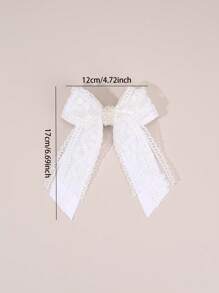 2 piezas de grandes lazos para el cabello de encaje con estilo de hada, pasadores de cabello con cola larga blanca con clip de flores de perla para uso diario y fiesta de boda, regalos perfectos para niñas, accesorios para el cabello