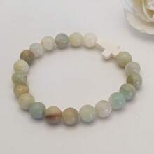 1pc 8mm Natural Stone Cross Bracelet, Healing Prayer Bracelet Gift For Christians With Prayer Card