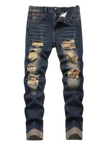 Jeans casual elastici con effetto vissuto, adatti per ragazzi e adolescenti, da indossare in tutte le stagioni