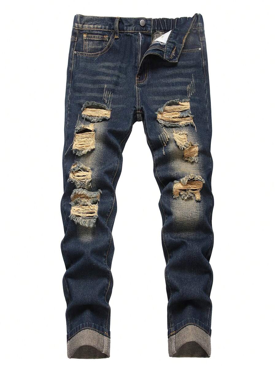 Jeans casual elastici con effetto vissuto, adatti per ragazzi e adolescenti, da indossare in tutte le stagioni
