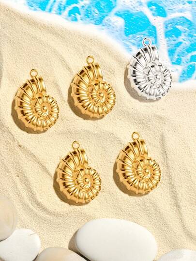 5pcs Stainless Steel Sea Life Conch Beach Vacation Everyday Decor Conch Charms Pendants For DIY Bracelet Necklace Dangle Jewelry Craft Making Supplies Electroplated Gold Jewelry Accessories Keychain