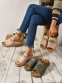 Boho Metal Chain Wedge Sandals For Outdoor Summer - Baby Pink - View 4