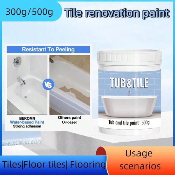 1 pièce Peinture de rénovation de carrelage de salle de bain 300g/500g - Revêtement de rénovation de carrelage au sol et mural | Solution de changement de couleur pour la restauration de la surface de la salle de bain, des toilettes et de la douche