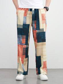 波西米亚格子休闲裤，宽松直筒裤，男士日常和节日穿着