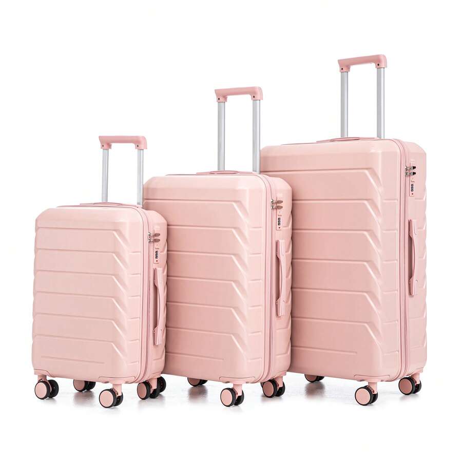 Luggage Sets 3 Piece(20/24/28), Expandable Carry On Suitcase With ABS Spinner Wheel TSA Lock - Pink - View 1