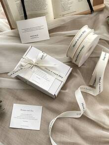 1 卷标语图案 DIY 编织丝带，派对礼品包装丝带，花束领带，蛋糕包装，礼盒装饰，法式风格 - Have - 查看 9