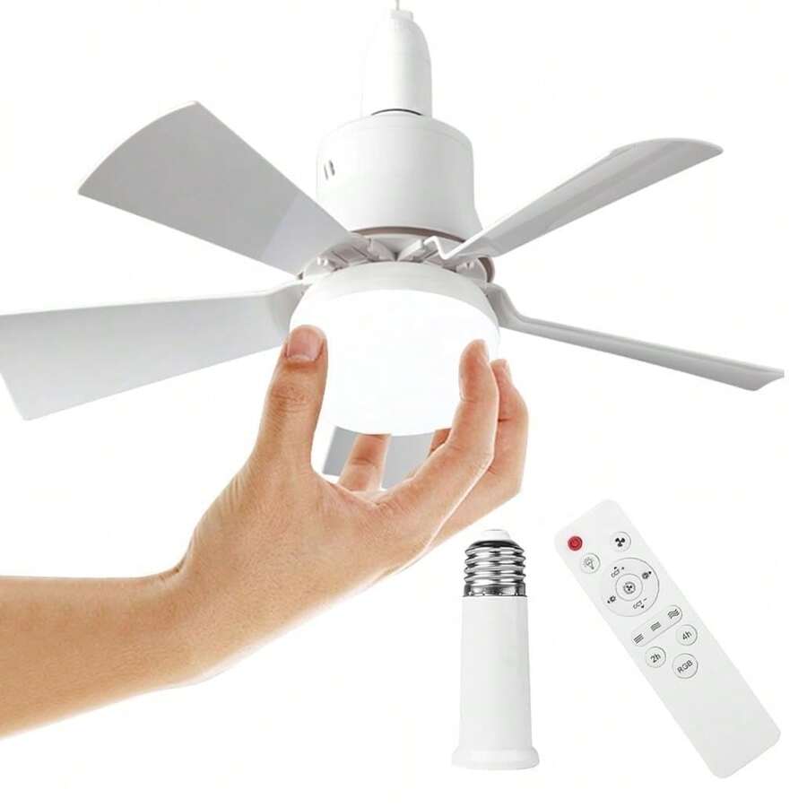 Ventilador De Techo Con Luz, Ventilador De Techo Silencioso Con Control Remoto E27 De 15,7 Pulgadas, Ventilador De Techo Pequeño Desmontable De 30 W, Contiene pequeño ventilador - Blanco - Ver 1