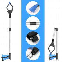 32" Extra-Long Foldable Reacher Grabber Tool - Anti-Slip Magnetic Tip & 360° Rotating Jaw Lightweight Handy Trash Claw Grabber For Orchard, Seniors, Home & Commercial Cleaning - Collapsible Design For Easy Storage (Blue)