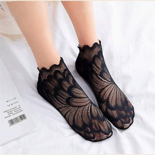 1/5 Pairs Ladies Lace Socks Hollow Out Sheer Mesh Boat Short Floral Summer Casual