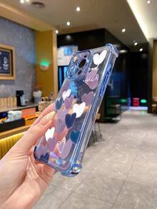 1pc Blue & Purple Heart-Shaped Corner Anti-Fall Electroplated Camera Protection Phone Case Compatible With Samsung/Galaxy/Infinix/Redmi/OPPO/VIVO/Realme Waterproof Shockproof Scratch Resistant - Blue - View 4