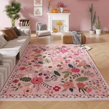 25 Years New Large Area Rug, Personalized Colorful Floral Pattern, Modern Minimalist And Fresh Style, Made Of High-Density Knitted Fabric With Anti-Slip, Fade-Resistant, And Abrasion-Resistant Surface. The Bottom Features Anti-Slip Particles For Enhanced Friction.