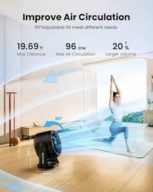 Gaiatop Desk Fan With Touch Control, 4000mAh Battery, 5 Speeds Ultra Quiet Bedroom Fan With LED Display, 90 °   Tilt, 7.7 Inch USB-C Rechargeable Desktop Fan For Dorm Office Room Home Office, Black - 黑色 - 查看 7