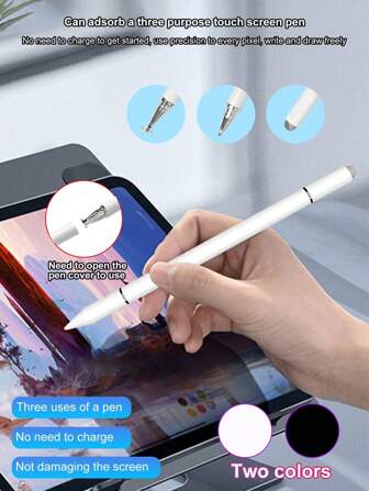 Magnetische plastic 3-in-1 capacitieve stylus, geschikt voor Apple- en Android-tablets, smartphones, multifunctionele capacitieve pen voor touchscreen, handschrift, tekenen, kantoor, compatibel met iPad, tablet, dubbele punt