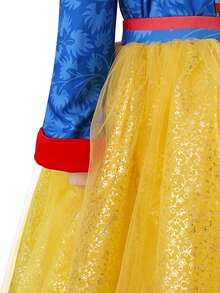Toddler Girls Long Sleeves Princess Costumes Dress Up For Kids Halloween Carnival Cosplay Birthday Party Outfit Play Wear Dress+Headwear - Yellow - View 5