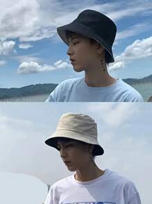 1pc Solid Color Wide Brimmed Sun Visor Bucket Hat - Lightweight, Polyester Fabric, Suitable For Outdoor Travel, Hiking And Sports, Fashion Bucket Hat, Lightweight Cap (Lined In Plaid Pattern, Not Black)