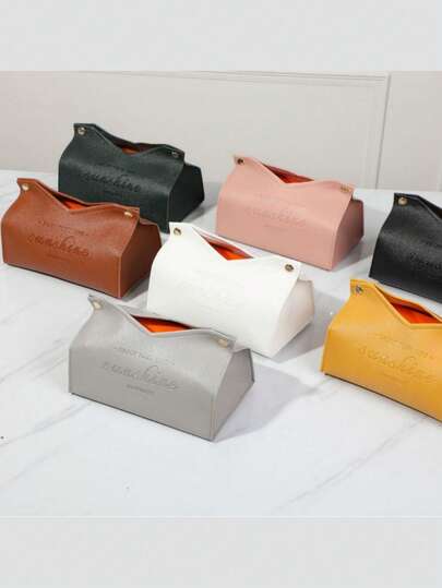 Simple And Fashionable Happy Printed Artificial Leather Tissue Box, Nordic Leather Tissue Box, Nordic Ins Style Leather Tissue Box, Bedside Table High-End Tissue Box, Light Luxury Creative Tissue Box Is Suitable For Home, Living Room, Bathroom, Bedroom, Hotel And Car Tissue Storage Ornaments.