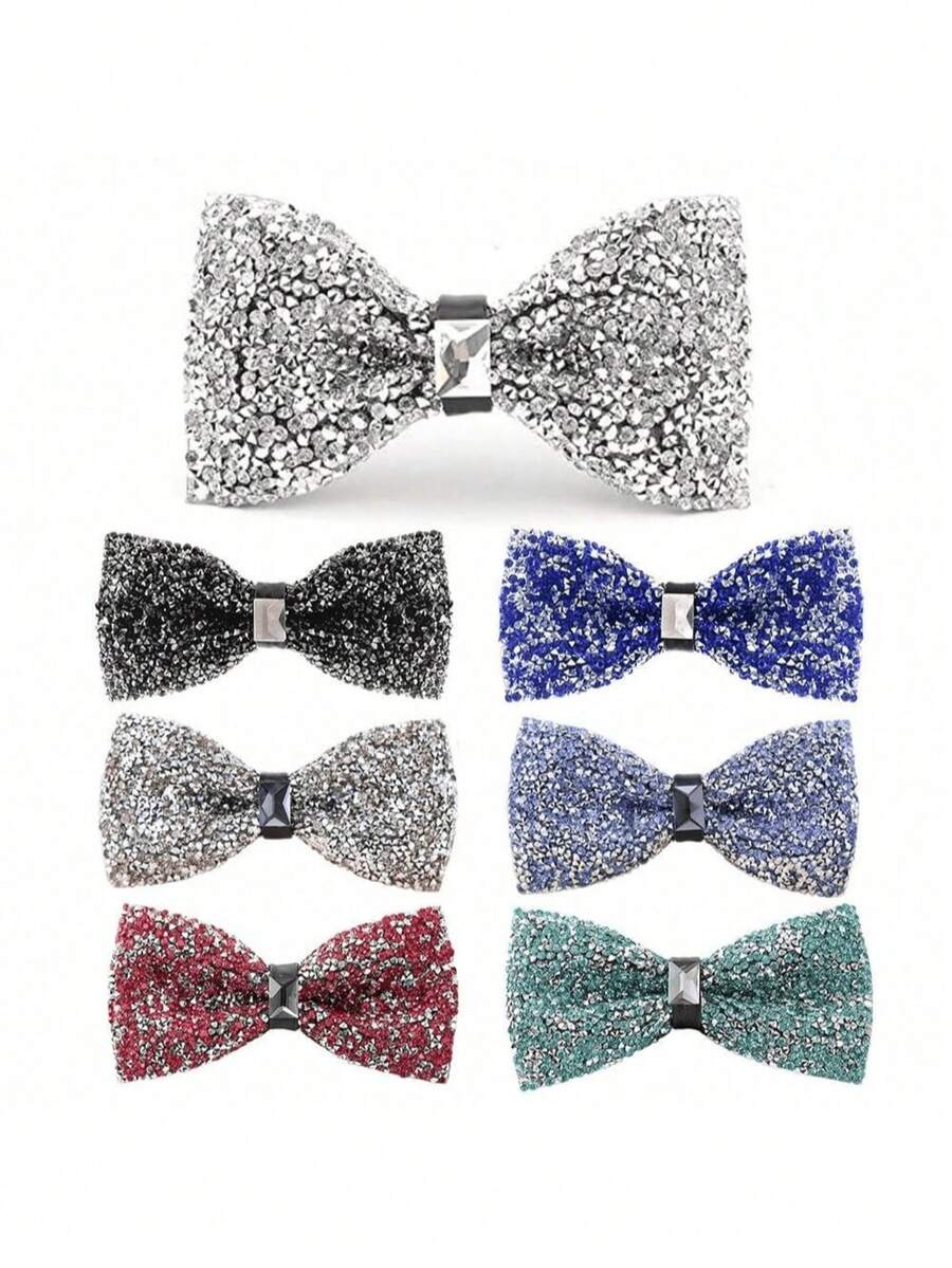 1 件男士水钻蝴蝶结 - 预绑亮片领结，可调节长度，宝石蝴蝶结 - 彩色 - 查看 1