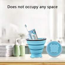 Collapsible Cup-Silicone Small Foldable-Expandable Folding Drinking-Reusable Portable Mugs Cups With Lids Travel, Camping, Hiking, Holiday, Outdoor Sports, Indoors - 天藍色+藍色 - 查看 4