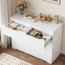 White Chest Of Drawers, Sideboard With 6 Drawers, Multi-Purpose Cabinet With Drawers For Bedroom, Living Room, Hallway, Modern, Wood, 108 X 82.5 X 39 Cm - 白色 - 查看 2