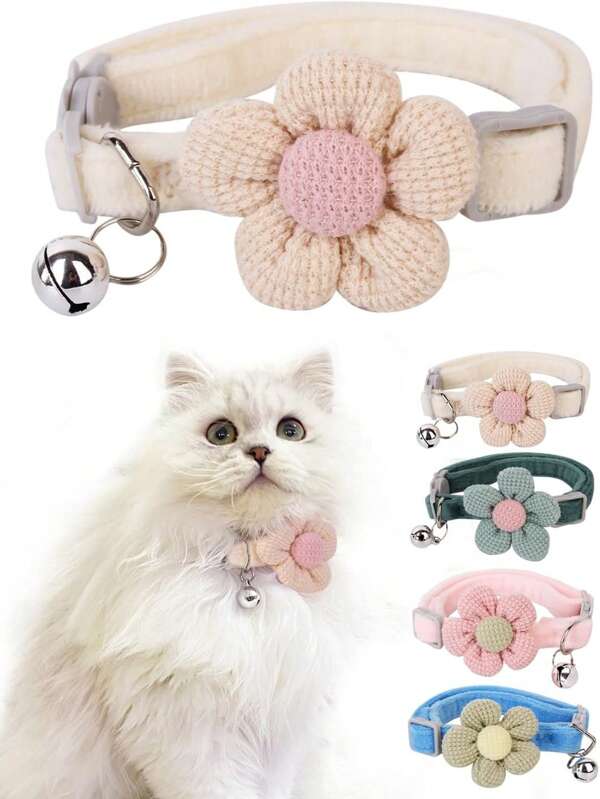 Coleira para animais de estimação decorada com flores e pingente, adequada para cães/gatos pequenos, decoração e tração