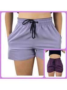 Kit 2 Women's Tactel Elastane Beach Training Shorts With Bag - Purple - View 2