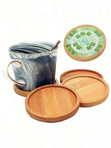 1 Stück DIY Mosaik Bambus Untersetzer, leere Basis Tablett, Getränkeuntersetzer, Pflanzenuntersetzer, Kunst Tablett (ohne Mosaikfliesen), kleines Pflanzentablett für Blumentopf, Bambus Blumentopf, Getränketablett, Harz Untersetzer Geschenk, Schreibtisch Blumentopfschutz