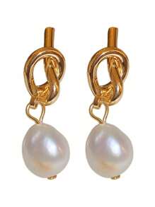 1 Pair Of Knotted Pearl Minimalist Stylish And Elegant Imitation Pearl Pendant Earrings Elegant Luxury Design Earrings With A Simple Drop Design, Perfect For Parties And Multi-Functional Gifts For Women
