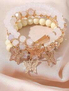 4pcs/Set Bohemian Style Stacked Bracelet Set With Colorful Butterfly Beaded Multi-Layer Bracelets - Multicolor - View 11