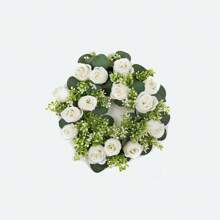 1 pièce Composition florale de centre de table de mariage - Couronne de fleurs artificielles roses avec bougie, couronne de printemps/été pour porte d'entrée, cérémonie - Bougeoir de fleurs artificielles feuilles, couronne florale en soie rose avec support de bougie, petites fleurs en plastique pour décoration de mariage, bouquet de mariée, décoration de centre de table, jardin, cour, mariage, anniversaire, douche, décoration de chambre esthétique, salle de classe, bureau, balcon, centre commercial, Saint-Valentin, cadeau