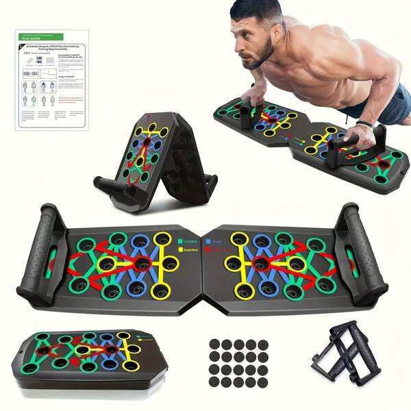 Multi Functional Black Push Up Board With Colored Handle - Durable, Lightweight, And Adjustable Home Gym Exercise Equipment For Core Strength And Chest Muscle Training - Ideal Choice For Fitness Enthusiasts, Gym Accessoriesguyutao