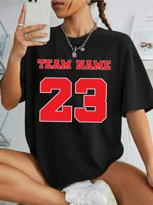 Große & Große Schwarze Rundhalsausschnitt T-Shirts - Personalisieren Sie Ihren ultimativen Fanblick | Benutzerdefinierte Name/Team/Spieler Optionen | Basketball Fußball American Football Eishockey Ausgabe | Ultra-bequeme Passform in Große Größen
