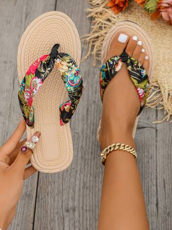 Women's Fashion Elegant Classic Non-Slip Outdoor Beach Leopard Print Flip Flop Sandals, Summer