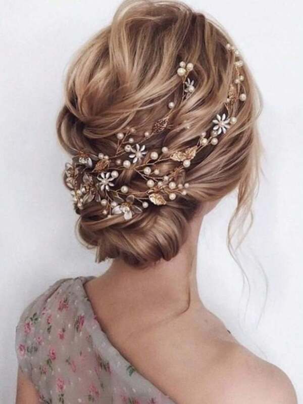 1pc Elegant Floral Pearl Women Hair Accessory Headband, Bridal Wedding Romantic Hair Ornament For Events & Parties