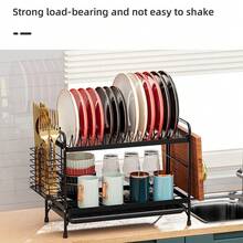 Dish Drainer Rack, 2 Tier Dish Drying Rack With Drip Tray In Large Capacity, Rustproof Sink Draining Board Rack With Utensil & Cutting Board For Kitchen - Black - View 8