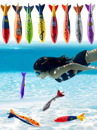8pcs - Diving Torpedo Pool Accessories, Underwater Diving Shark, Underwater Slide Pool Torpedo, Colorful Swimming Sinking Throw Gifts, Summer Swimming Diving Training Water Sports Pool Games (Shark)
