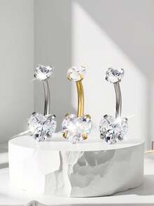 1PC Steel Belly Button Rings Crystal Piercing Navel Heart Style Navel Piercing Earring Belly Piercing Sexy Body Jewelry Ombligo Valentines,Mom,Mother,Mother's Day,Gift - Multicolor - View 23