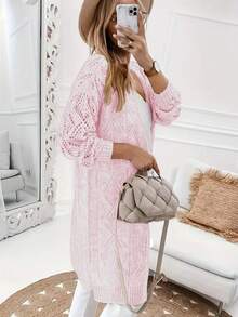 Spring & Summer Casual Fashionable Daily Hollow Out Plus Size Long Sleeve Knitted Cardigan Top For Women