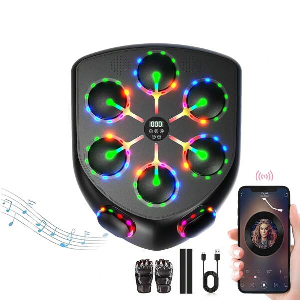 Die intelligente Musik Boxmaschine ist ein Bluetooth Boxgerät mit Haken, mit 9-stufig einstellbarem Ton und der Fähigkeit, die Anzahl der Treffer aufzuzeichnen. Es ist eine wandmontierte elektronische Boxmaschine, geeignet für Heimfitnessräume, Büros und Fitnessstudios