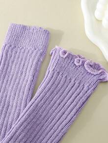 1 Pair Girl's Ruffled Knee High Boot Socks, Acrylic 100% Soft Breathable Leg Warmers, Solid Color, Knit Fabric, Machine Washable - Spring Summer - Multicolor - View 6