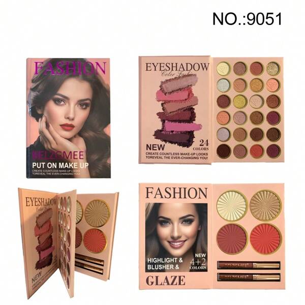 24 Colors Eye Shadow Palette + 2 Highlighters + 2 Blushers + 2 Lipsticks, Multi-Function Makeup Palette With Beauty Woman Design