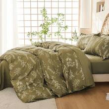 Duvet Cover King Size, Reversible Floral Lavender Duvet Cover Set With Zipper Closure, 3 Pieces Botanical Patterns Soft Microfiber Bedding Set (90"X104", 2 Pillow Cases 20"*36") - 01 - 橄欖綠葉(無被子) - 查看 2