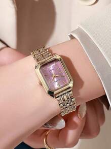 1 pièce Montre Quartz Carrée Pour Femme, Bracelet En Acier Inoxydable À La Mode, Design Minimaliste Et Polyvalent