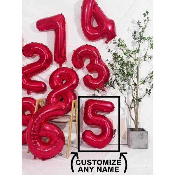 [Personalizado] Balões de alumínio gigante vermelho com letras, números, hélio, aniversário, festa, casamento, ano novo, diversão, 16" (40 cm)