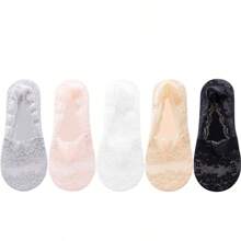 5 pares de calcetines náuticos de encaje para mujer, calcetines invisibles con silicona antideslizante, de escote bajo, de estilo y versátil
