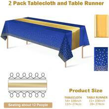 2 Packs/8 Packs, 1pc/4pcs Disposable Plastic Tablecloths And 1pc/4pcs Satin Table Runners Set, Navy Blue With Gold Dots Tablecloth, Gold Satin Table Runner, Suitable For Wedding, Birthday, Anniversary, Christmas, New Year Party Decoration - Navy - View 3