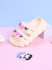 1 paio di sandali per bambine con decorazione a cuore, antiscivolo, scarpe estive con fori da indossare all'aperto, ciabatte da spiaggia