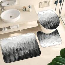 4 Pcs Funny Cat Shower Curtain Set With Rug Teal Blue Sea Ocean Bathroom Sets With Waterproof Fabric Shower Curtain And Non-Slip Rugs Toilet Lid Cover Bath Mat Decor With Hooks - Black - View 5