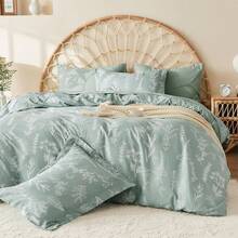 Duvet Cover King Size, Reversible Floral Lavender Duvet Cover Set With Zipper Closure, 3 Pieces Botanical Patterns Soft Microfiber Bedding Set (90"X104", 2 Pillow Cases 20"*36") - 01 - 綠葉(無被子) - 查看 1